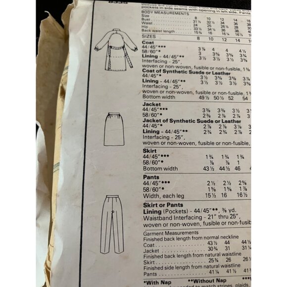 McCall's Misses Coat Jacket Skirt Pant Sewing Pattern Sz 20 8335 - Uncut - Picture 7 of 9